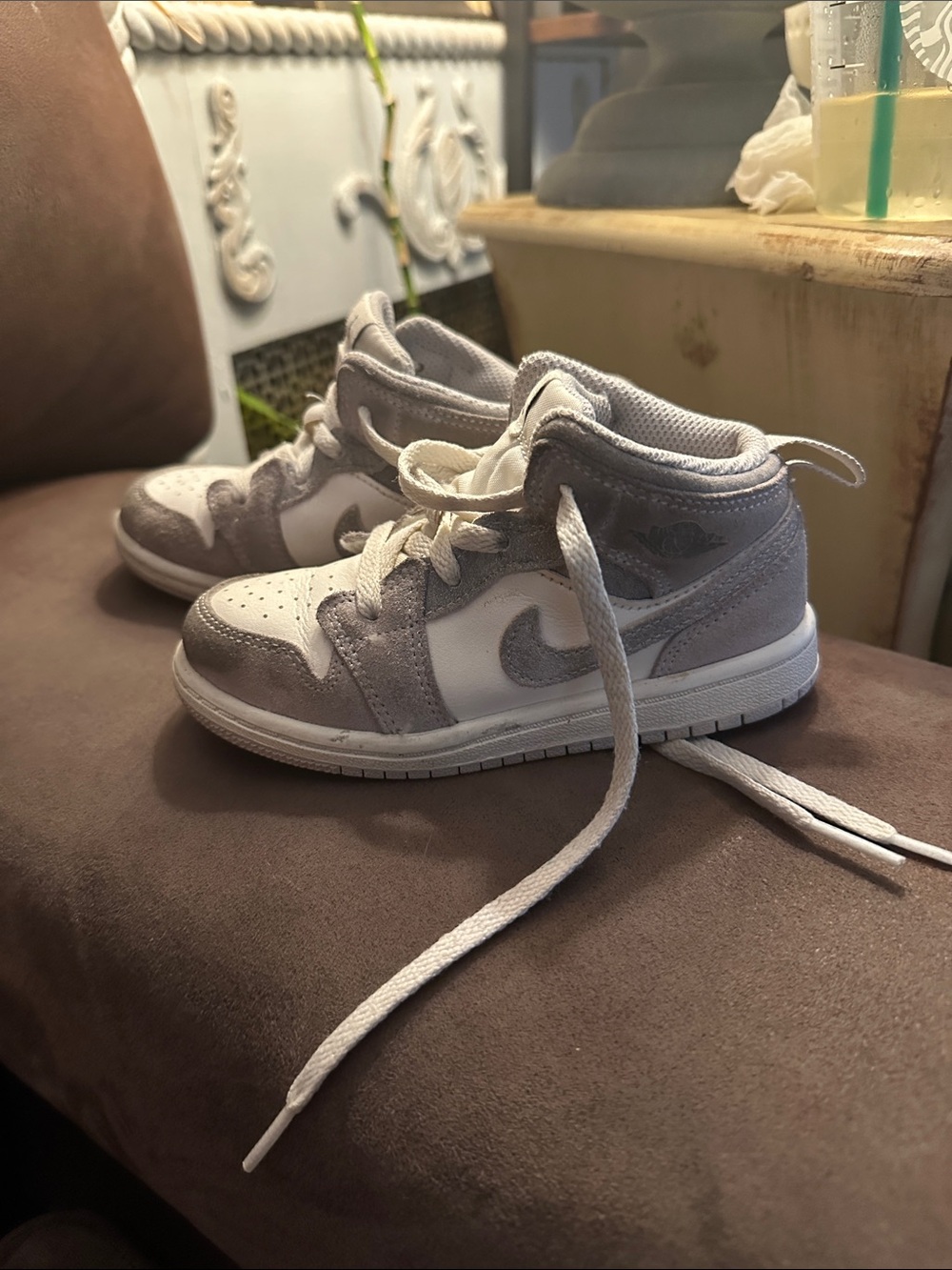 Nike Kids White and Gray High-Top Sneakers